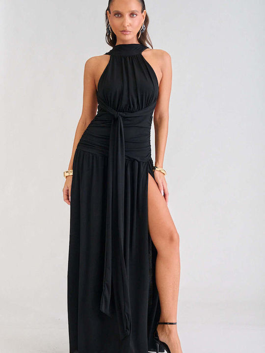 Summer Maxi Evening Dress Open Back Black