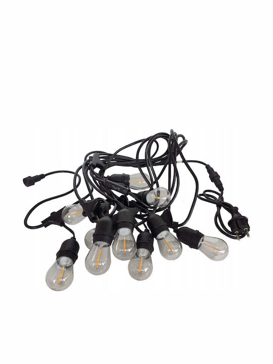 Eco Light Στεγανή Γιρλάντα Φωτισμού LED IP65 10m με 10 Λαμπάκια Θερμό Λευκό