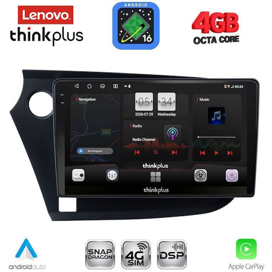 Lenovo Автомобилна Аудио Система за Honda Insight 2009-2014 (Bluetooth/USB/Вграден Wi-Fi/GPS/Apple CarPlay/Android Auto) с Touch Screen 9"