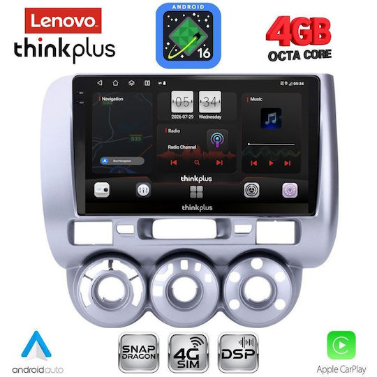 Lenovo Автомобилна Аудио Система за Honda Jazz 2002-2008 с A/C (Bluetooth/USB/Вграден Wi-Fi/GPS/Apple CarPlay/Android Auto) с Touch Screen 9"