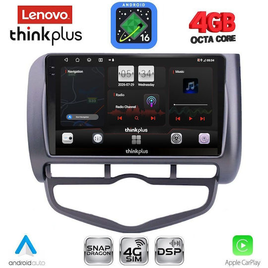 Lenovo Автомобилна Аудио Система за Honda Jazz 2002-2008 с Clima (Bluetooth/USB/Вграден Wi-Fi/GPS/Apple CarPlay/Android Auto) с Touch Screen 9"