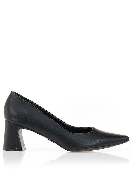 Pointed Toe Heels with Chunky Mid Heel Black