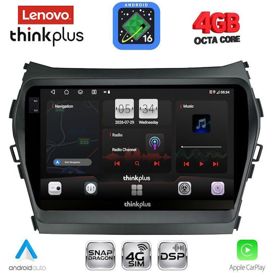 Lenovo Автомобилна Аудио Система за Hyundai iX45 / Santa Fe 2013-2017 (Bluetooth/USB/Вграден Wi-Fi/GPS/Apple CarPlay/Android Auto) с Touch Screen 9"