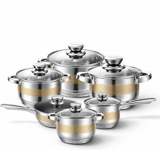Masterpan Комплект Кастрюли от Неръждаема Стомана с Керамично Покритие 12 Съдове