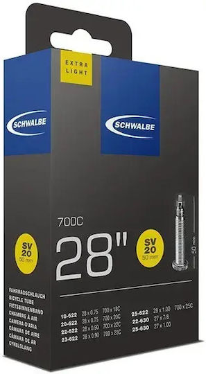 Schwalbe Cameră De Aer Pentru Anvelope De Bicicletă 28" Extra Ușoară Sv20 28x0.75/0.90 18 25-622 630 700x18c/23c Supapă Presta 50 Mm