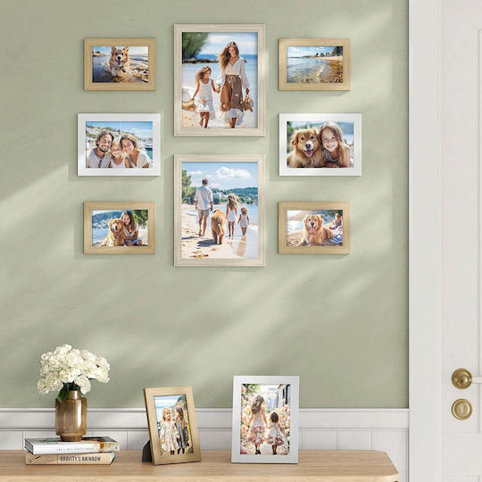 Songmics Wall Mounted Wooden Photo Frame with Beige Frame 10 Pieces