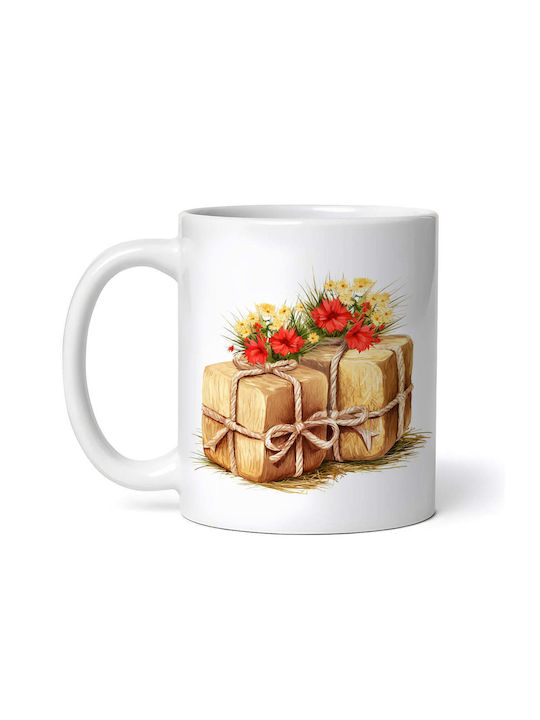 Cadouri De Crăciun Cu Flori Cană De Crăciun Ceramică Albă 330ml Cu Personalizare