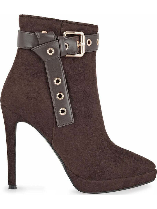 Exe Suede Women's Ankle Boots with High Heel Brown