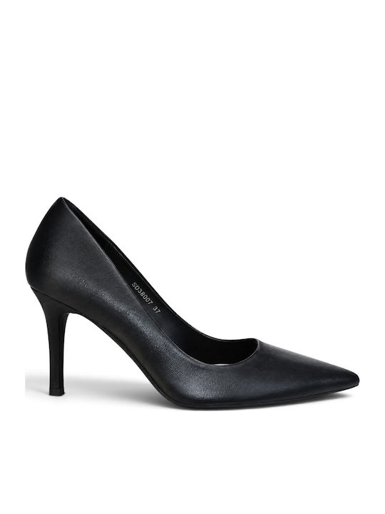 Spitze Zehen Pumps mit Stiletto Absatz Schwarz