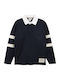Kids Long-sleeved Polo Navy Blue With White Collar