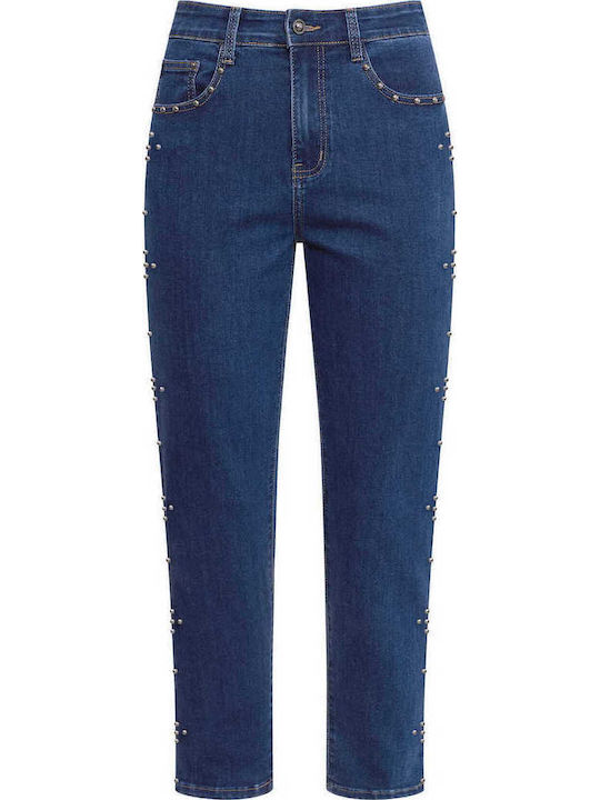 Celestino Women's Jeans Mom Fit Trousers Dark Blue