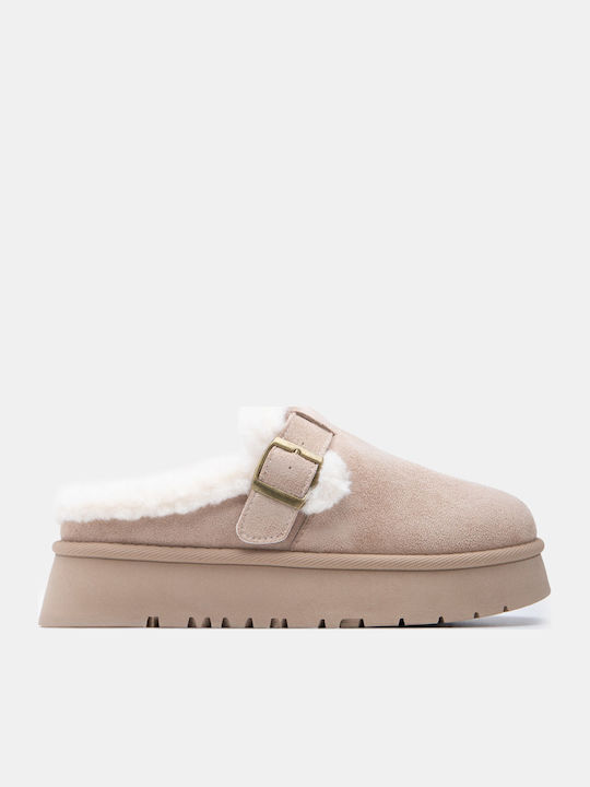 Luigi Luigi Damen Hausschuhe mit Pelz Beige
