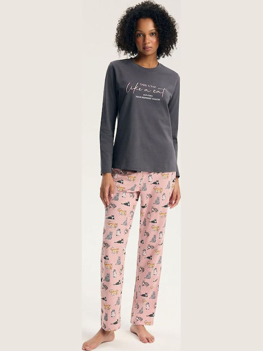 Henderson Henderson Damen Winter Schlafanzug Set Graphit
