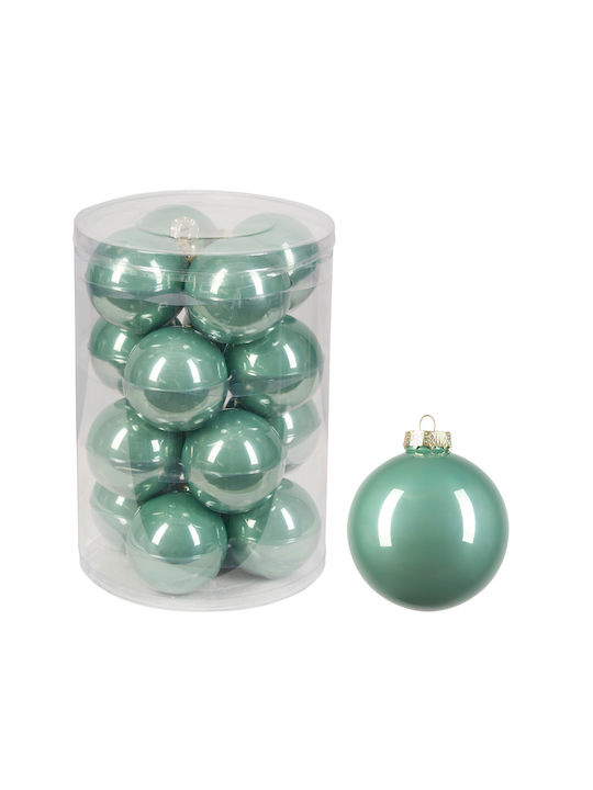 Set of 16 Turquoise Glass Balls 8cm
