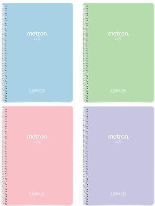 Metron Spiral Ruled Notebook 120 Paper Sheets 2 Subjects (Miscellaneous Designs)