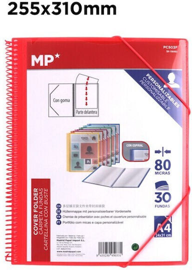 Spiral Display Book 30 Pockets With Cover Sleeve With Elastic Button Folder Mp Pc503f Red