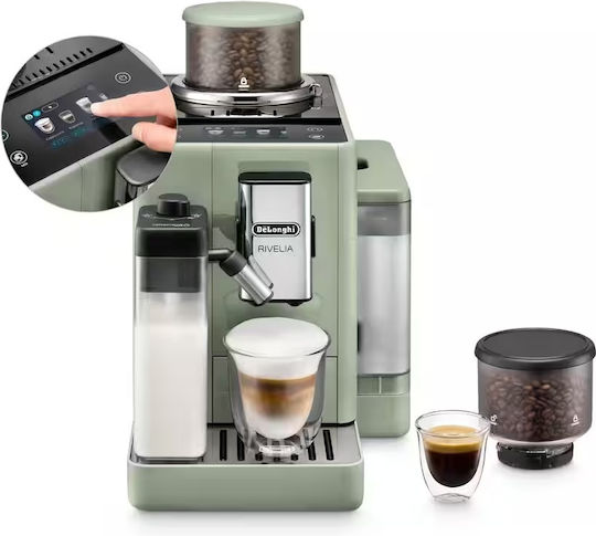 De'Longhi Rivelia Автоматична Еспресо машина 1450W 15bar за Cappuccino с Мелачка Jade Green EXAM420.55.GR.DL