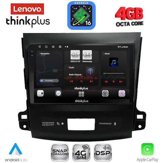 Lenovo Автомобилна Аудио Система за Peugeot 4007 Mitsubishi Outlander Citroen C-Crosser 2006-2012 (Bluetooth/USB/Wi-Fi/GPS/Apple CarPlay/Android Auto) с Touch Screen 9"