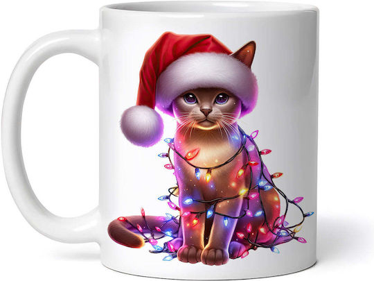Singapura Christmas Cat Коледна Керамична Чаша Бяла 330мл (с Персонализация)