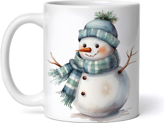 Cană Ceramică De Crăciun Oameni De Zăpadă Cu Pălărie Verde 330ml Cu Personalizare