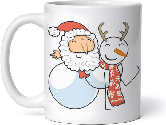 Snowman Χριστουγεννιάτικη Κούπα Κεραμική Λευκή 330ml (με Προσωποποίηση)
