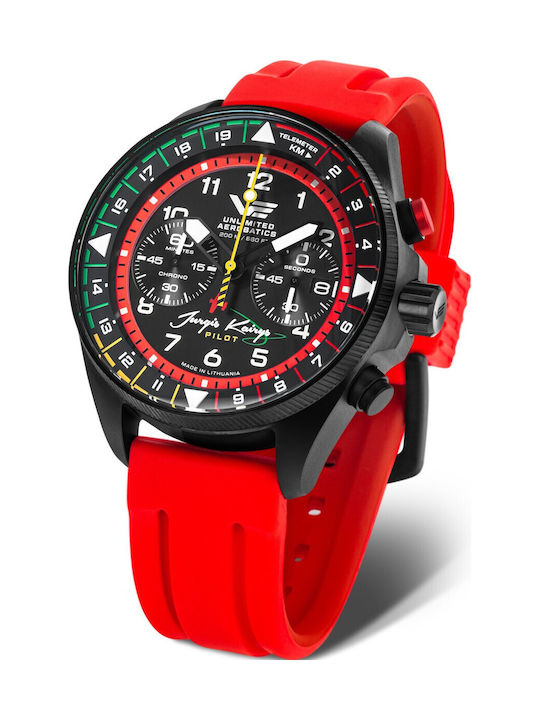 Vostok Europe Herrenuhr Chronograph Batterie mit Roter Gummiarmband