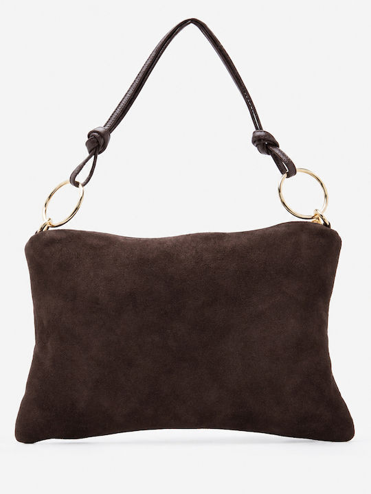 Dunkelbraune Damen-Handtasche Aus Stoff Und Wildleder