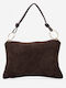 Dunkelbraune Damen-Handtasche Aus Stoff Und Wildleder