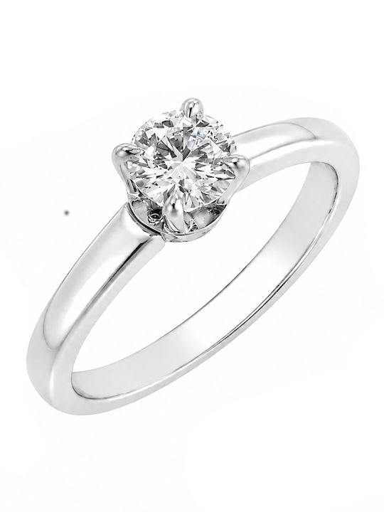 Einzelner Steine Ring aus Weißgold 14K mit Kunstdiamant
