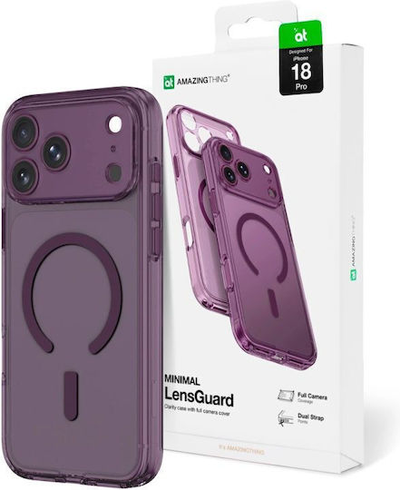 Amazingthing Минимален Калъф с Магнитен Обектив за iPhone 18 Pro Задна Корица за Камера с Връзка Съвместим с Magsafe Лилав