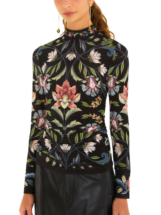 Women's Blouse Long Sleeve Floral Red Black Green
