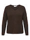 Women's Long Sleeve Sweater with V-Neck Brown