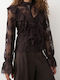 Women's Long Sleeve Brown Blouse
