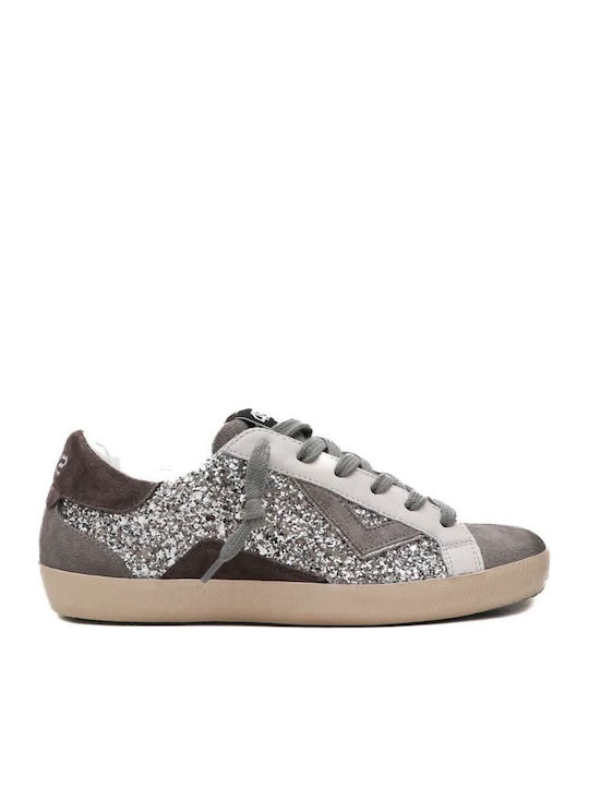 Γυναικεία Sneakers Γκρι Και Καφέ Αποχρώσεις Με Γκλίτερ Ασημί