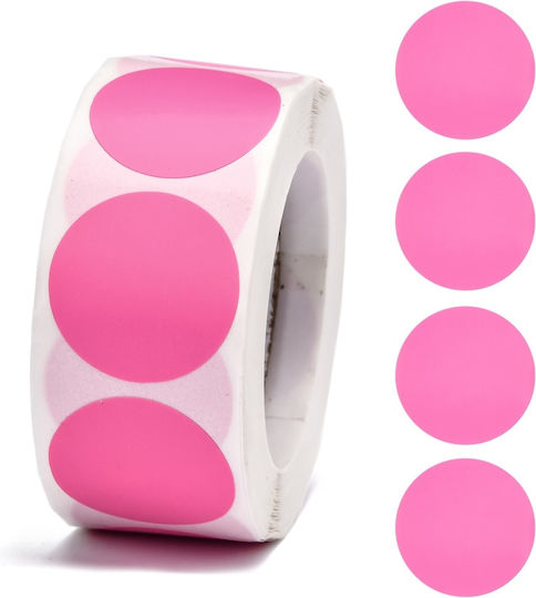 500pcs Adhesive Labels Round In Fuchsia Colour