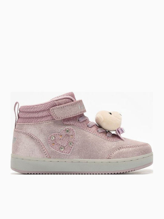 Cipria Kids Sneakers with Hoop & Loop Closure and Pink Lights