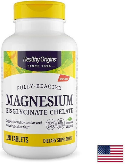 Healthy Origins Магнезий Бисглицинат Traacs 100 мг Подходящо за деца 120 таблетки