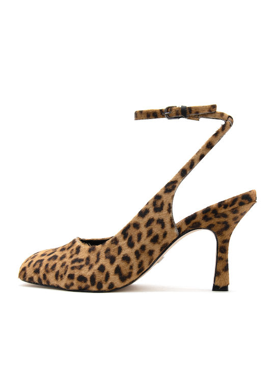Leder Pumps mit Riemchen & Hohem Absatz Braun