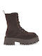 Suede Women's Combat Boots with Mid Heel Brown