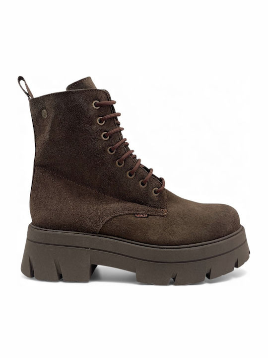 Ragazza Suede Women's Combat Boots with Mid Hee...