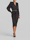 Summer Midi Evening Shirt Dress Satin Black