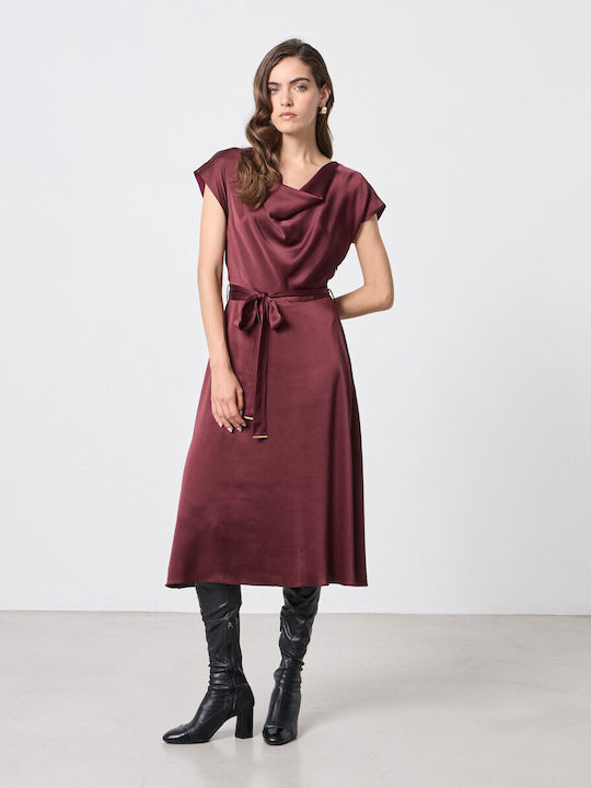 Passager Summer Midi Evening Satin Drape Burgun...