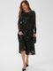 Summer Midi Evening Dress with Mesh Black