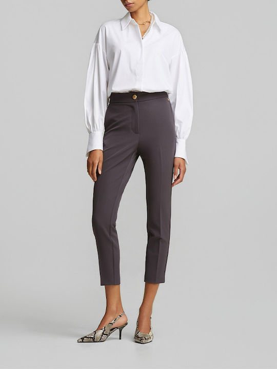 Women's Fabric Trousers with Elastic Grey