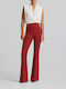 Women's High Rise Fabric Flared Trousers in Regular Fit Red