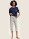 Henderson Henderson Sommer Damen Schlafanzug Set Marineblau