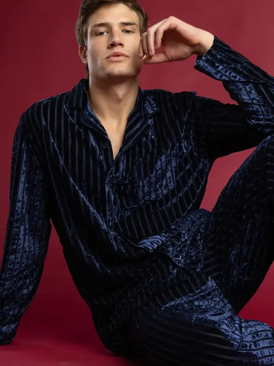 Admas Admas Herrenpyjama Dunkelblau Winter