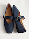 Wildleder Damen Ballerinas Spitz zulaufend Blau