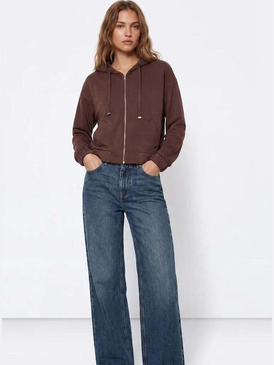 Long Women's Sweatshirt Cardigan Hooded Brown