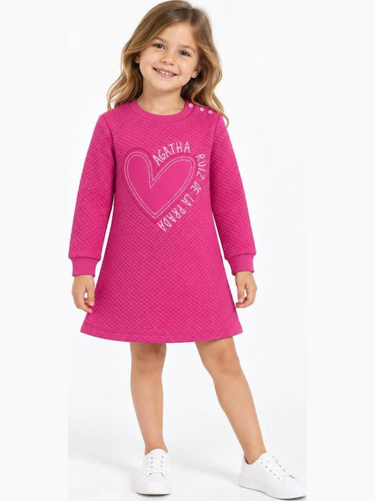 Girls Sweatshirt Dress Long Sleeve Fuchsia